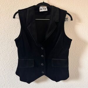 VTG Act 111 Velvety Vest Women’s Sz 12 Black Dressy Dapper Preppy Dark Academia